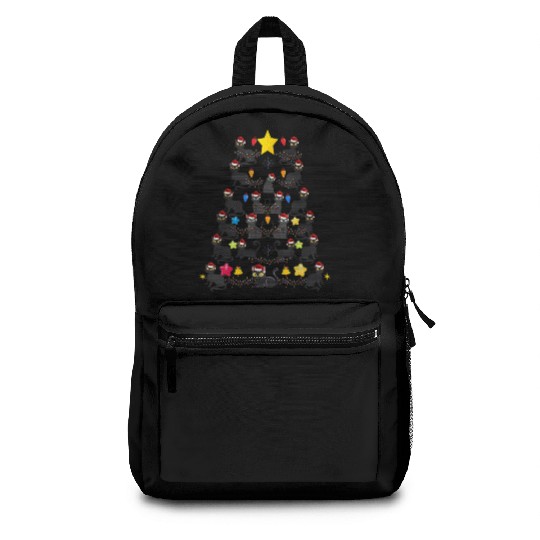 Black Cat christmas light funny cat lover Backpacks