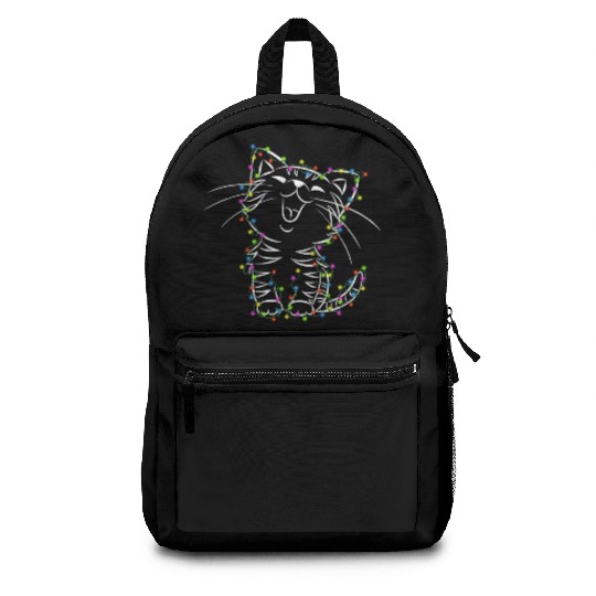 Cute Cat Christmas Lights Cat Lover Gifts Xmas Backpacks