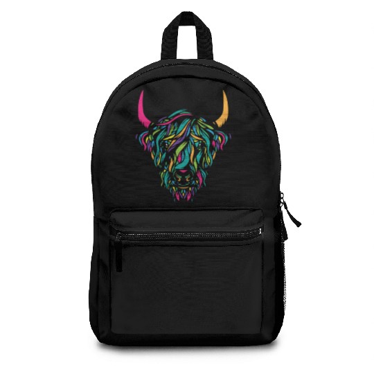 Funny Cow highland cow animal colorful Backpacks