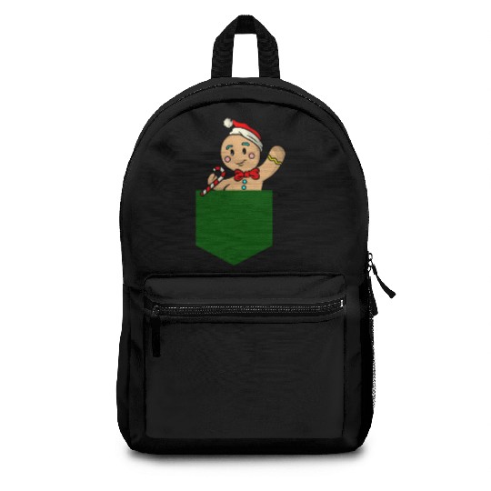 Christmas gingerbread man in breast pocket gift Backpacks