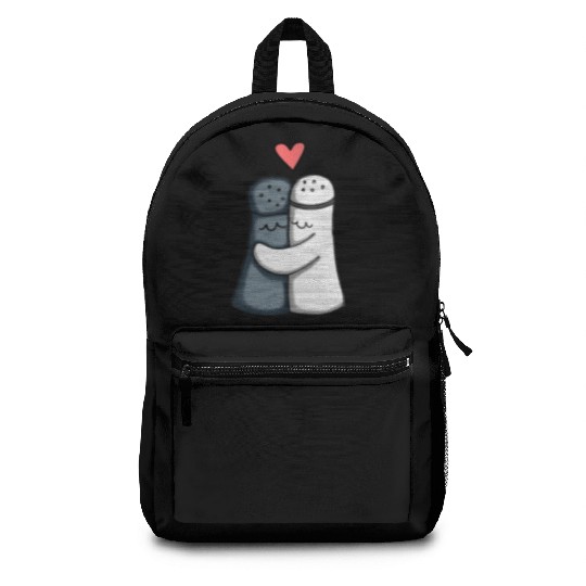 Salt and Pepper Hugging Love : Funny illustration Backpacks