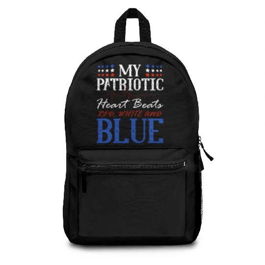 My Patriotic Heart Beats Red White and Blue 4th Backpacks