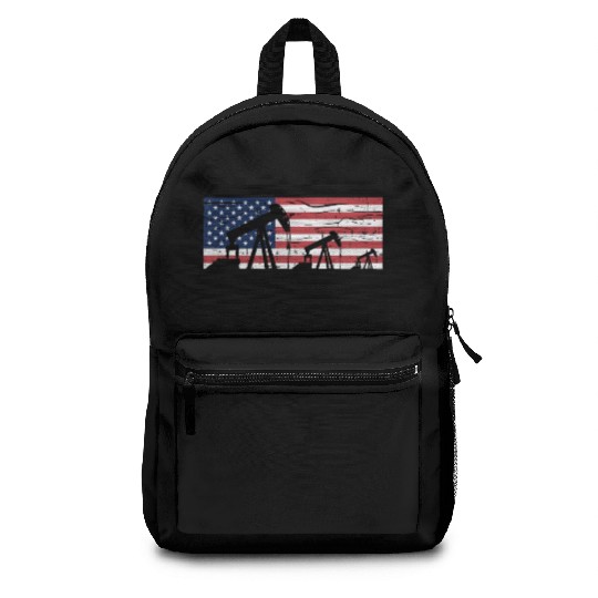 US American Flag Oilfield Oil Field Rig Refinery W Backpacks