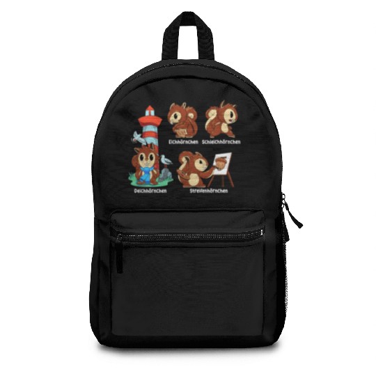 Nut Lover Wild Cute Squirrel Painting Walnut Shell Backpacks