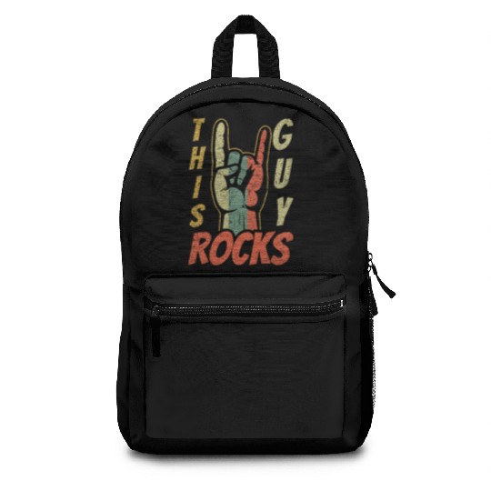 Vintage Retro Rock Sign Rock Hand Metal Guy Rocker Backpacks