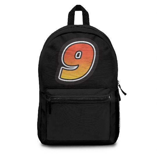 Number Nine 9 Gradient Yellow Orange 3 Stroke Backpacks