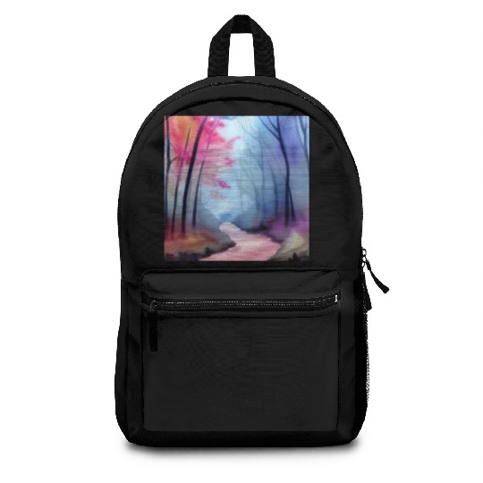 Pink and blue watercolor trees Backpacks