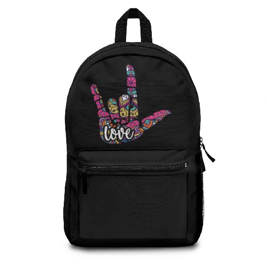 Asl Sign Language I Love You American Sign Languag Backpacks
