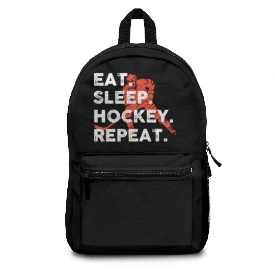 Eat Sleep Hockey Repeat Hockey Funny Ice Hockey Backpacks