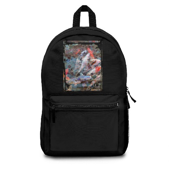 Japan Koi Fish Pond Collage Art 88 Backpacks