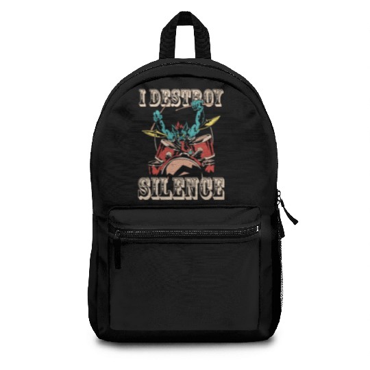 I Destroy Silence Drummer Band Music Beat Drum Backpacks