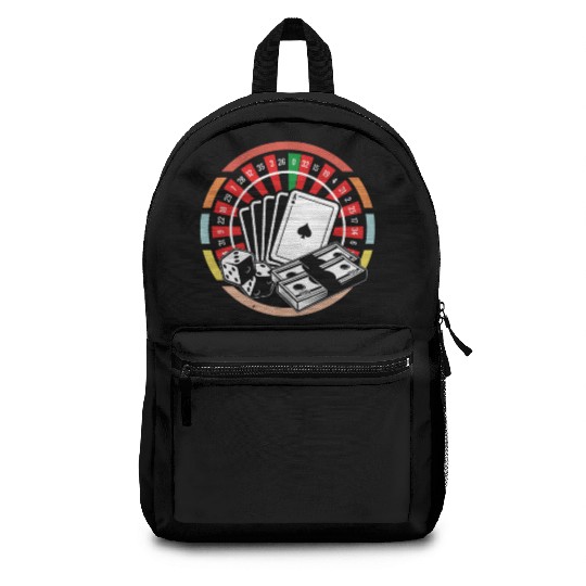 Poker Cards Roulette Wheel Casino Gambling Backpacks