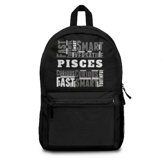 Pisces Zodiac Star Sign Word Cloud Square Monochro Backpacks