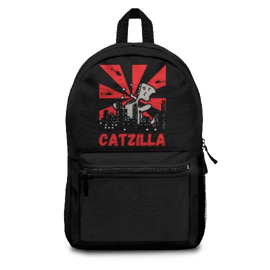 Catzilla funny cat Japanese Sunset Backpacks