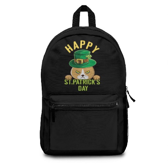 Angry Mad Cat Happy Saint Patrick Day Backpacks