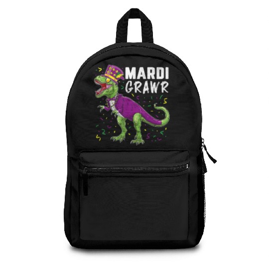 Mardi Grawr T Rex Dinosaur Mardi Gras Bead Costume Backpacks