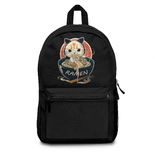 Cute Cat Eating Ramen Backpacks