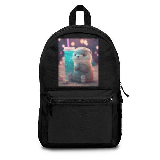 Kawaii Otter Pet Otter Drinking Boba Tea Backpacks