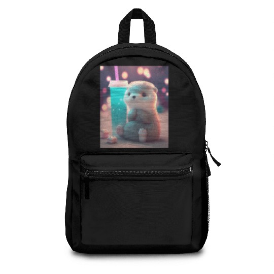 Kawaii Otter Pet Otter Drinking Boba Tea Backpacks