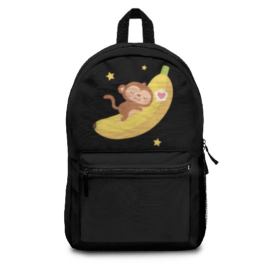 Cute Monkey Hugging Banana Moon Backpacks