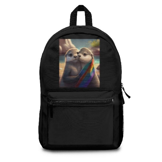 Hugging Otter Holding LGBT Flaglet Otter LGBT Backpacks