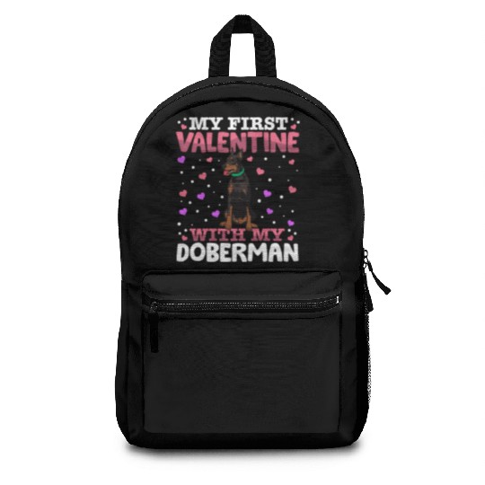 My First Valentine With My Doberman Animal Heart Backpacks