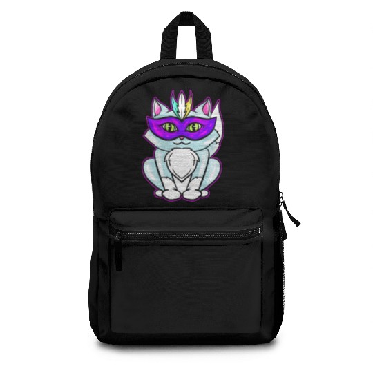 Cute Kawaii Cat With Purple Mask For Mardi Gras Backpacks