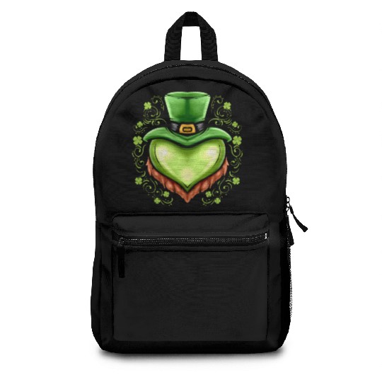 Green Heart With Hat, Beard Shamrocks On St Backpacks