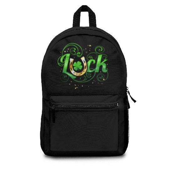 Green Golden Luck Logo With Horseshoe For St Backpacks