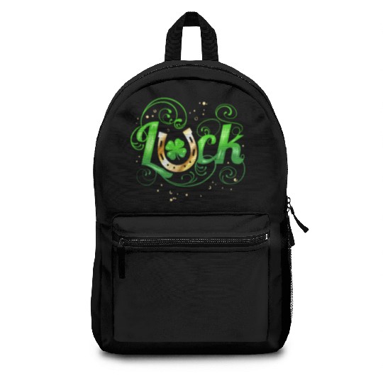 Green Golden Luck Logo With Horseshoe For St Backpacks