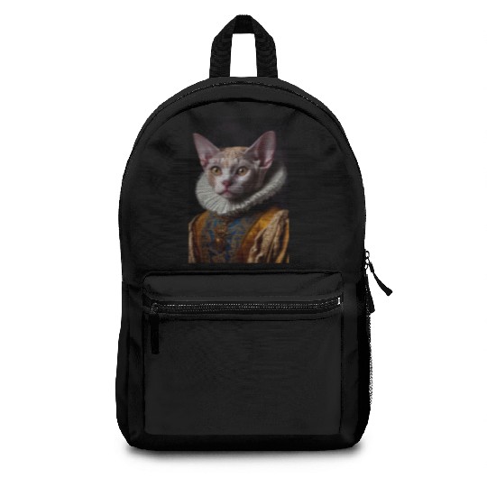 Black Queen Devon Rex Cat Breed Portrait Royal Ren Backpacks