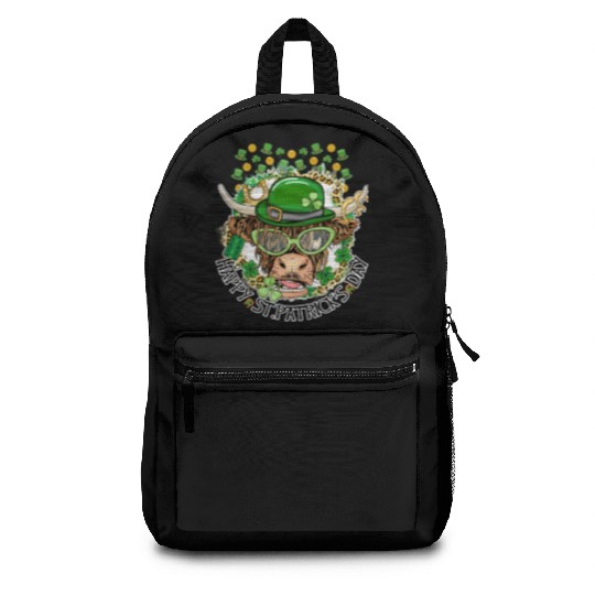Happy St. Patrick's Day, Funny Cow, Hat and Gold Backpacks