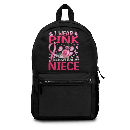 I Wear Pink Because I Love My Niece Breast Cancer Backpacks