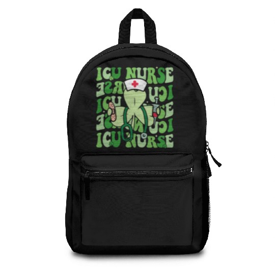 Groovy ICU Nurse Funny Shamrock St Backpacks