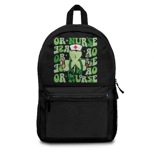 Groovy OR Nurse Funny Shamrock St Backpacks