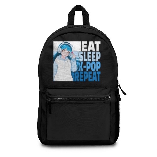 Eat Sleep K-POP Repeat Cute Korean Anime Girl Backpacks