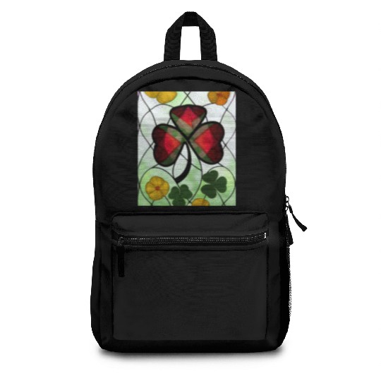 Red plaid Shamrock with Yellow Poppies (AI Art) Backpacks