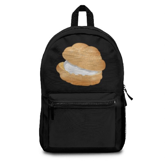 Illustration of a cream puff filled with cream Backpacks