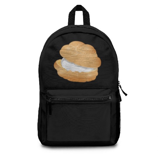 Illustration of a cream puff filled with cream Backpacks