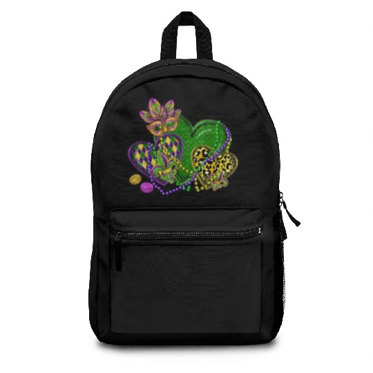 Mardi Gras Hearts Leopard Print Fleur de lis Symbo Backpacks