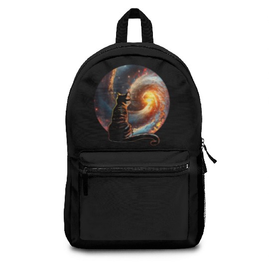 Cat Staring at a Galaxy Cat Dad Cat Lover Backpacks