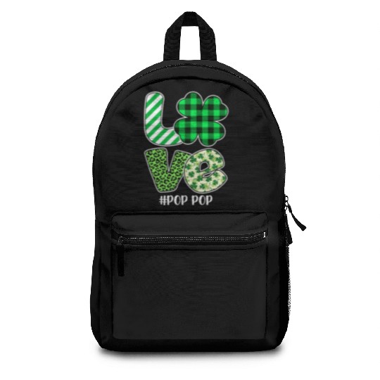 Love Pop Pop Green Plaid Leopard Shamrock Backpacks