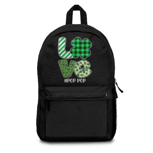 Love Pop Pop Green Plaid Leopard Shamrock Backpacks