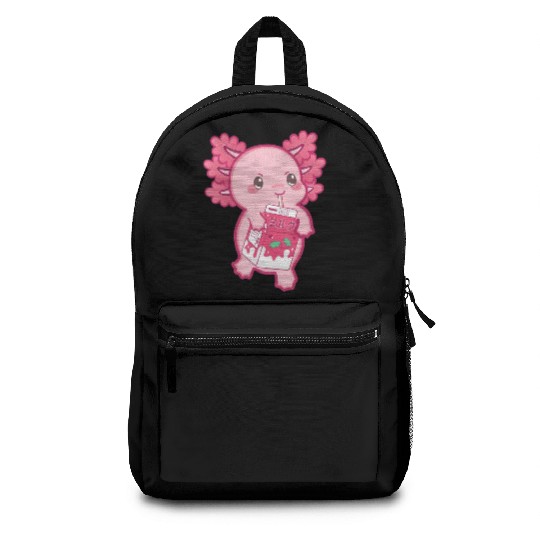 Kawaii Axolotl Strawberry Milk Teen Girl Kids Japa Backpacks