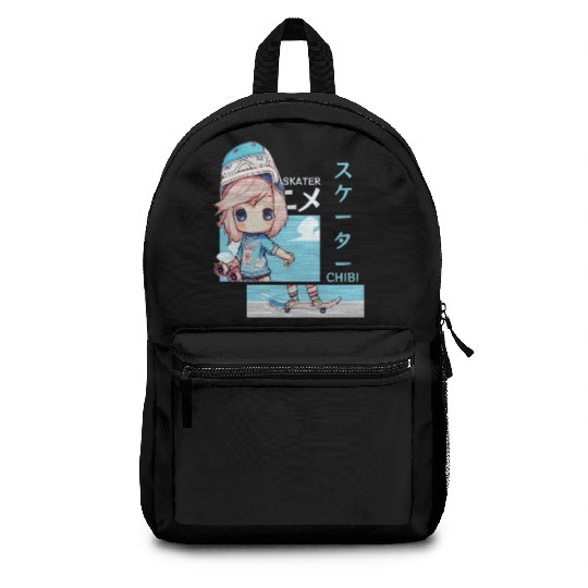 Kawaii Chibi Skater Skateboard Japanese Aesthetic Backpacks