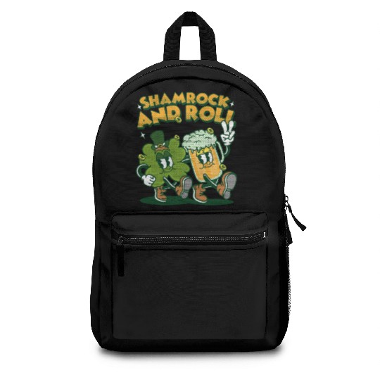 Shamrock and roll st patricks day retro cartoon Backpacks