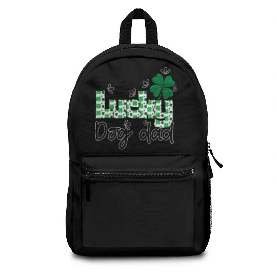 Lucky dog dad St. Patrick`s letters with shamrock Backpacks