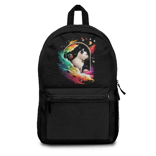 Space Cat on Galaxy Cat Lover Backpacks