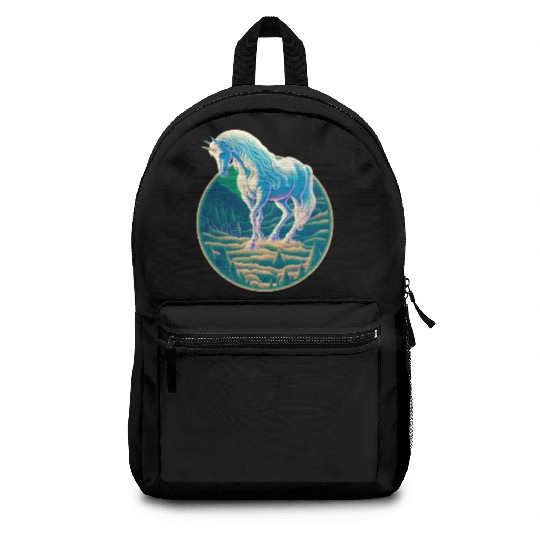 Unicorn in Mountain Landscape Backpacks