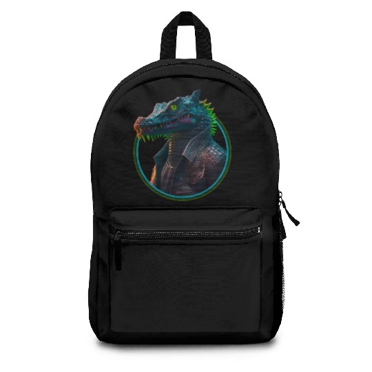 Neon punk crocodile in leather jacket Backpacks